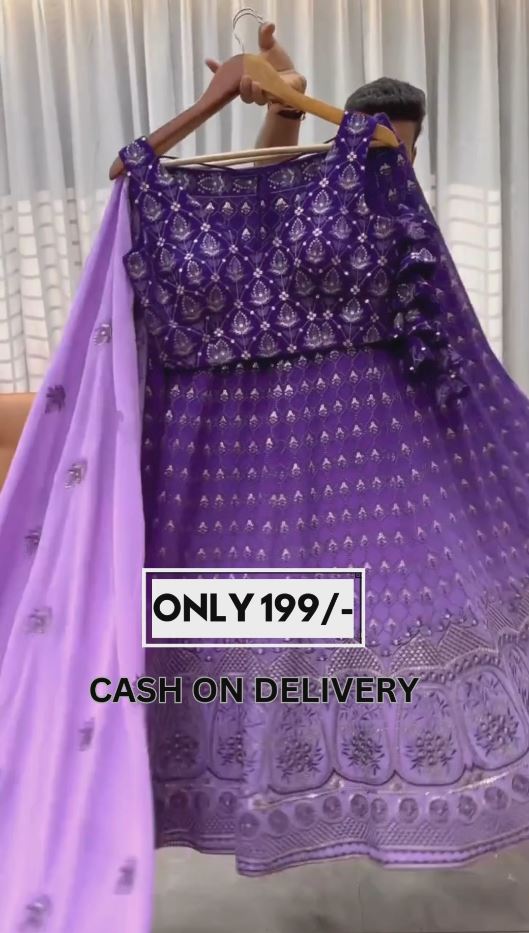 Purple Color Georgette And Thread With Sequnce Work Party Wear Collection Special Lehenga Choli Set