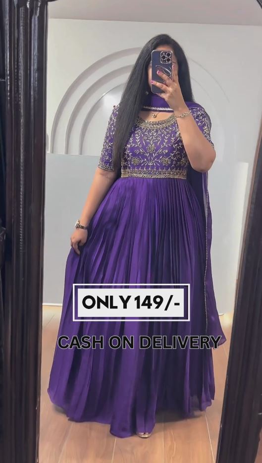 Purple And Red And Blue Colour Alia Cut Fox Georgette Gown