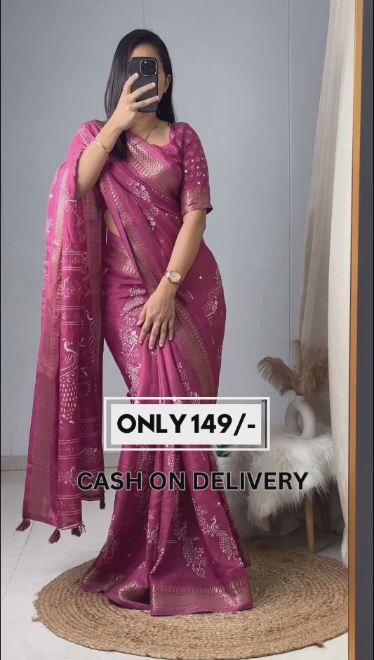 Beautiful Cotton Printed Saree With Running Blouse Piece