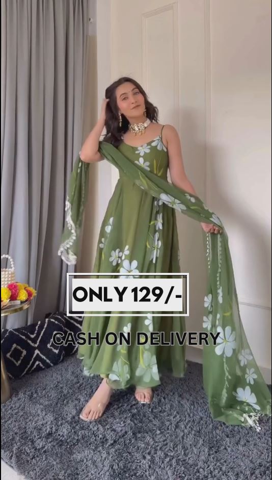 Classy Digital Printed Green and Yellow Color Gown