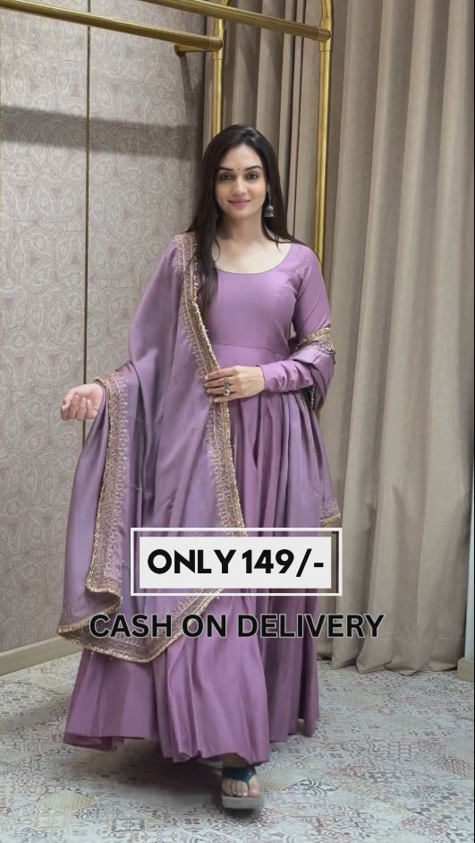 Lavender Georgette Embroidered Gown With dupatta