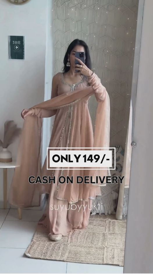 Rose Gold Luxury Cotton Anarkali Set