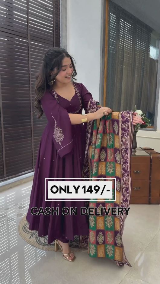 Beautiful Purple Chinon Silk With Sequence Work Anarkali Suit With Dupatta