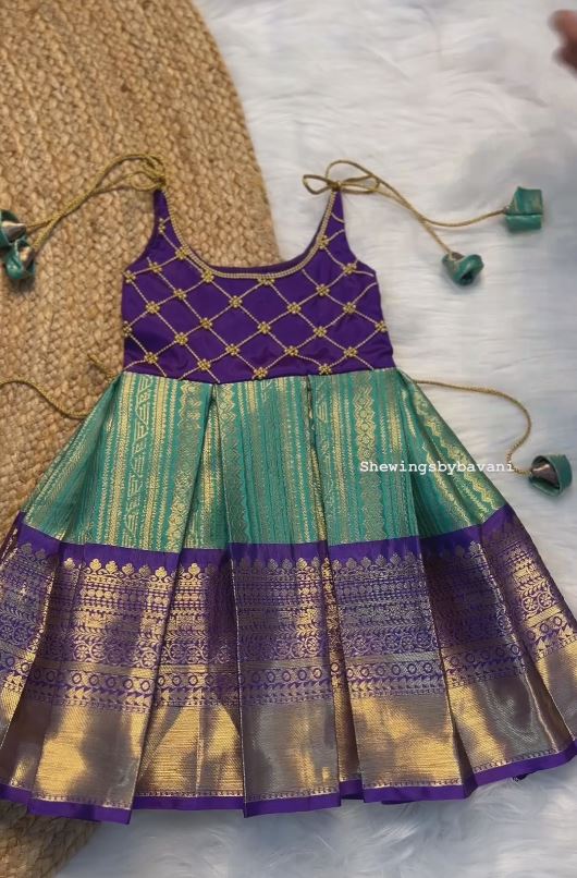 Wedding Wear Sky Blue Weaving Soft Lichi Silk Readymade Kids Gown