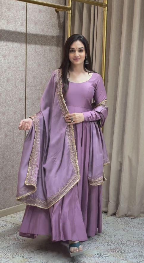 Lavender Georgette Embroidered Gown With dupatta