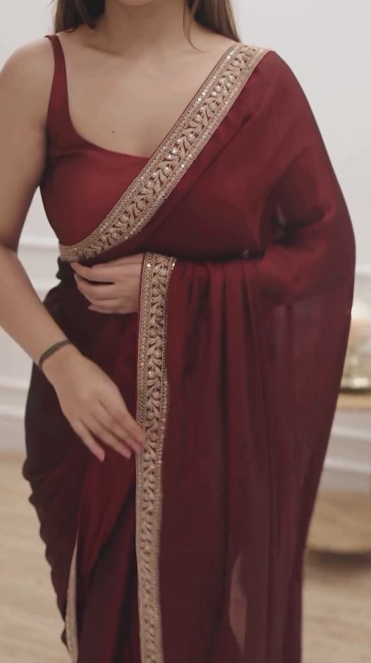 Elegant Maroon Color Tabby Silk Thread Sequence Work Saree