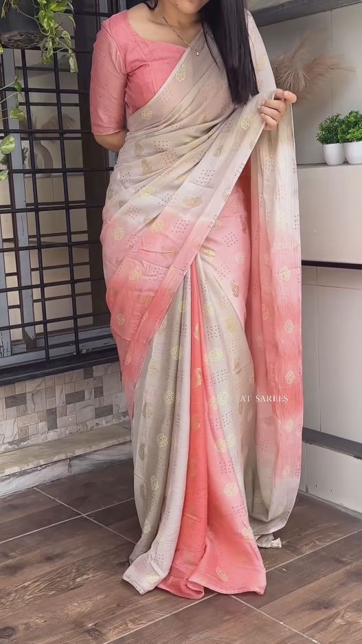 Women's Linen Thread Work Saree with Blouse Piece