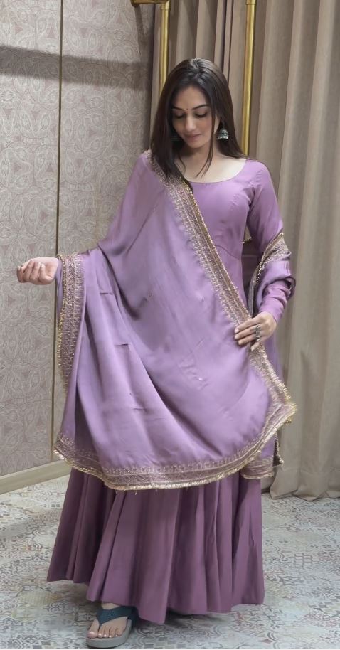 Lavender Georgette Embroidered Gown With dupatta