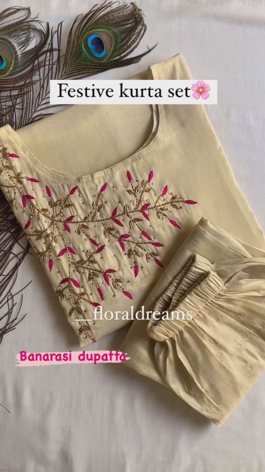 Festival Kurta Set with Two color banarashi dupatta