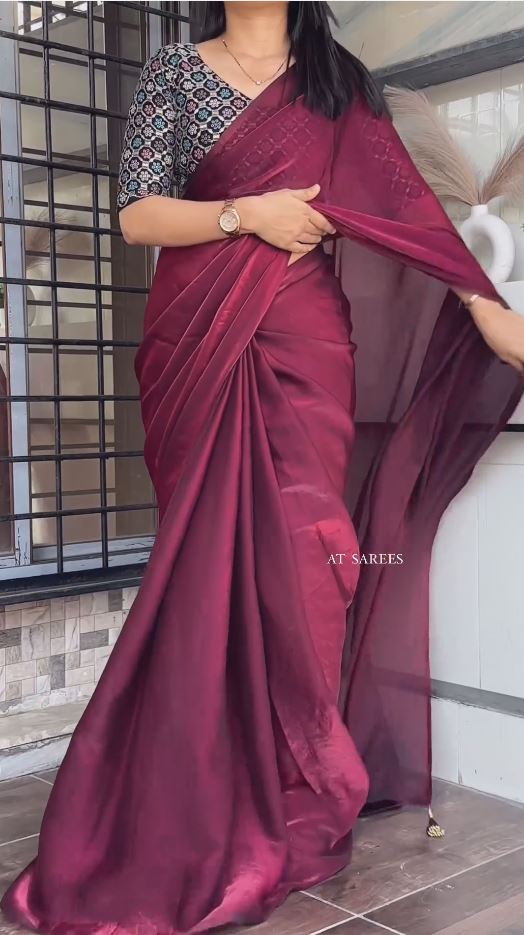 Designer Maroon Silk Readymade Saree