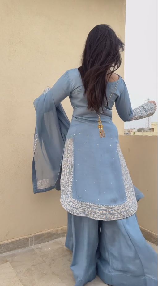 Perfect Sky Blue Georgette Embroidery Sequence Salwar Suit