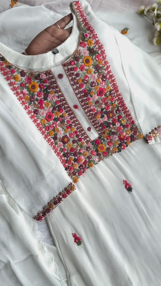 Self Design Embroidered Cotton A-Line Midi Ethnic Dress