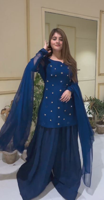 Rayon Blue Color Designer Gota Patti Ladies Suit