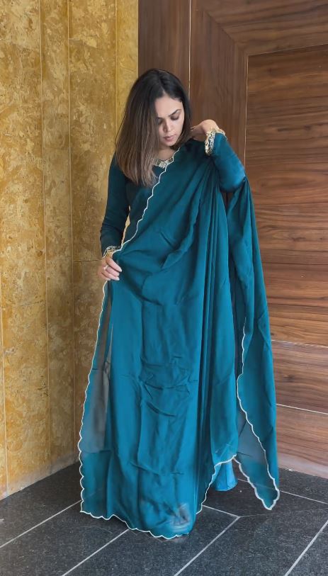 Women Teal Blue Kurta with Trousers & Dupatta