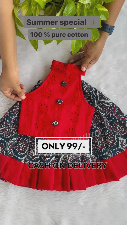 Enchanting Red and Grey Silk Party Frock for Girls