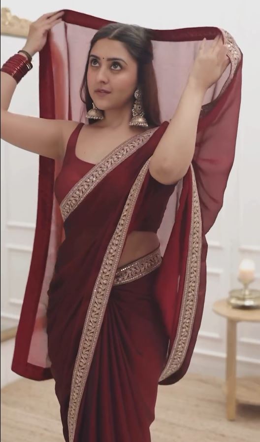 Elegant Maroon Color Tabby Silk Thread Sequence Work Saree