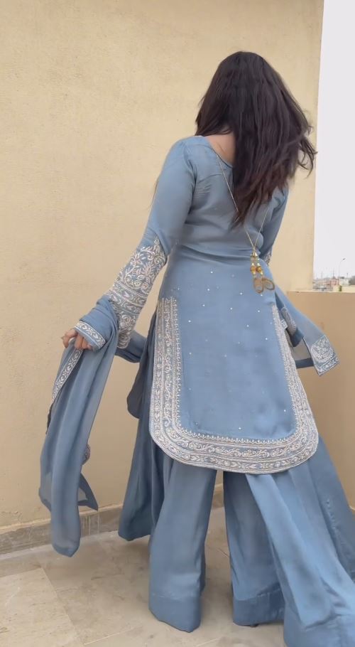 Perfect Sky Blue Georgette Embroidery Sequence Salwar Suit