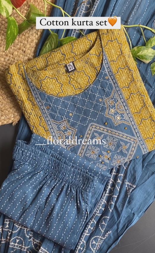 Cotton suit with embroidered cotton silk dupatta