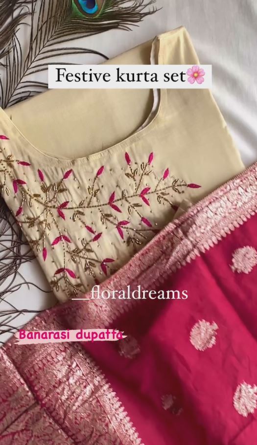 Festival Kurta Set with Two color banarashi dupatta