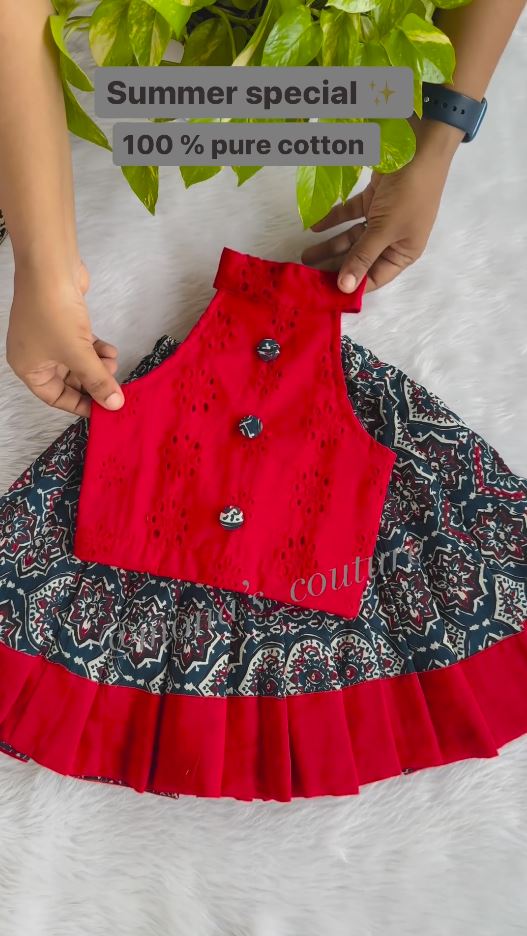 Enchanting Red and Grey Silk Party Frock for Girls