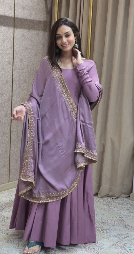 Lavender Georgette Embroidered Gown With dupatta