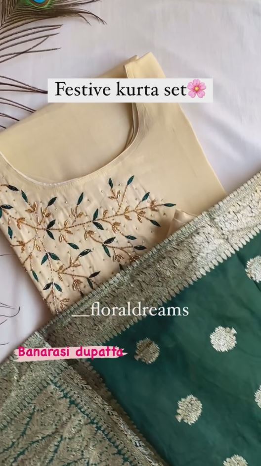 Festival Kurta Set with Two color banarashi dupatta