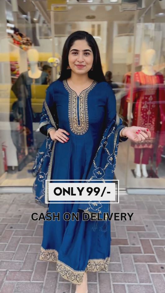 Peacock Blue And Black Zariwork  Readymade Salwar Suit