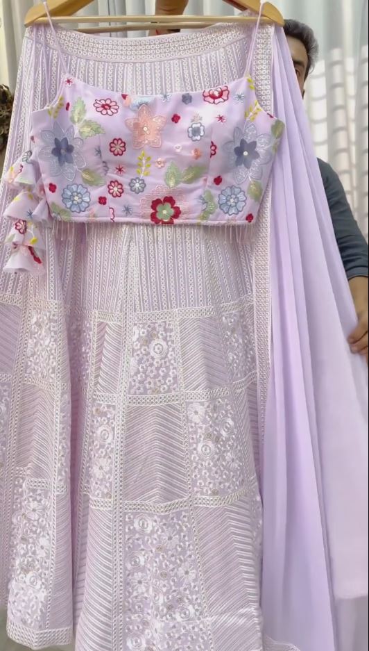 Light Purple Sequence Embroidery work Designer Wedding Lehenga Choli