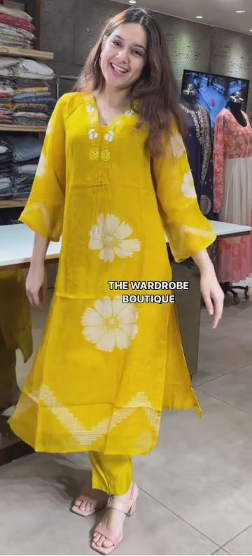 Nusrat Pink And Yellow Floral Printed Suit Set