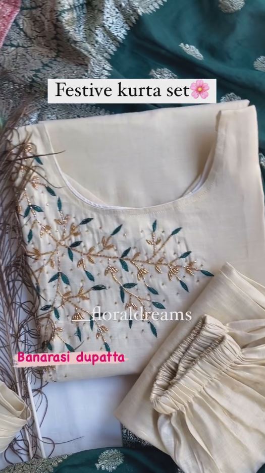 Festival Kurta Set with Two color banarashi dupatta