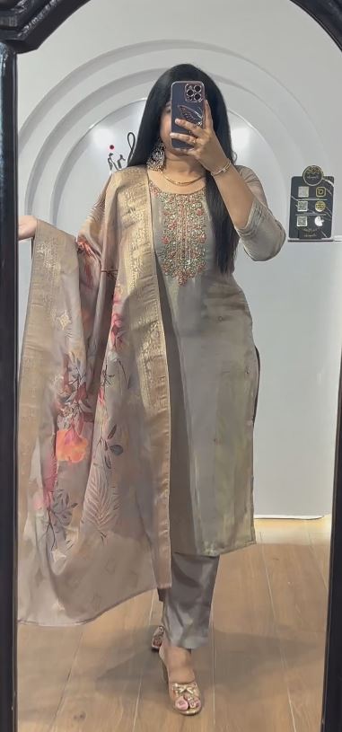 HAND WORKED TISSUE UNSTITCHED SALWAR SUITS