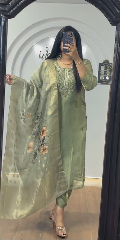 HAND WORKED TISSUE UNSTITCHED SALWAR SUITS