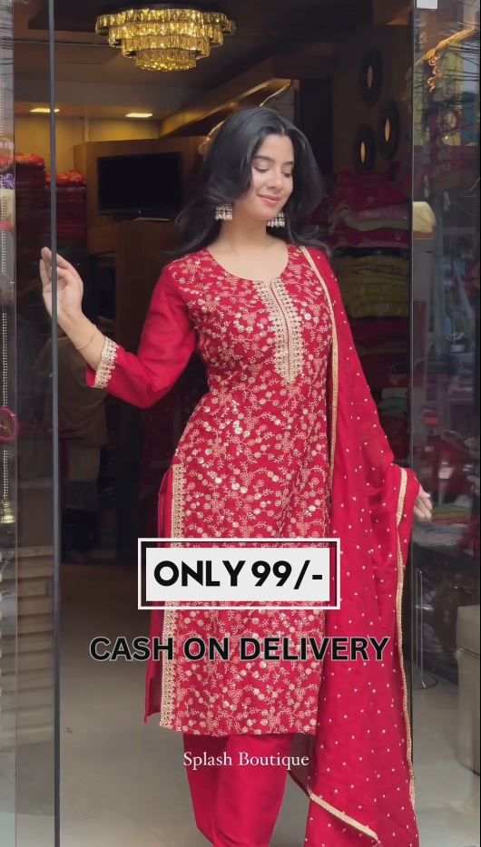 Regular Pure Silk Maroon Muslin Embroidered Suit Kurta with Trouser & Dupatta