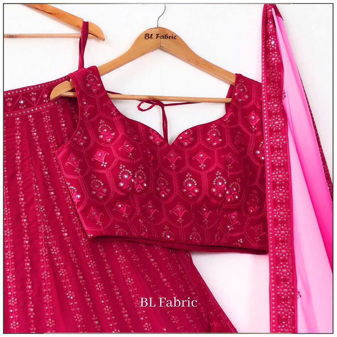 Pink color Shadding Sequence & Thread work Designer Wedding Lehenga Choli For Wedding Function