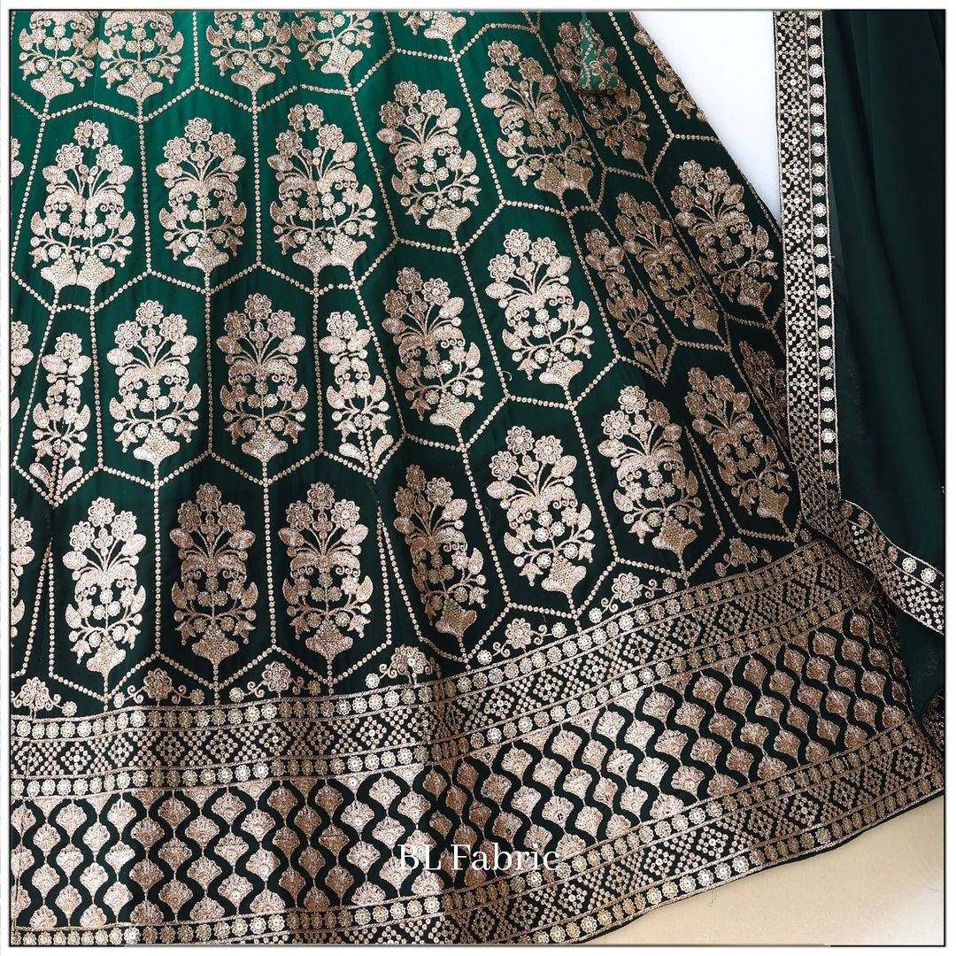 Green color Shadding  Sequence Zari work Designer Faux Georgette Lehenga choli