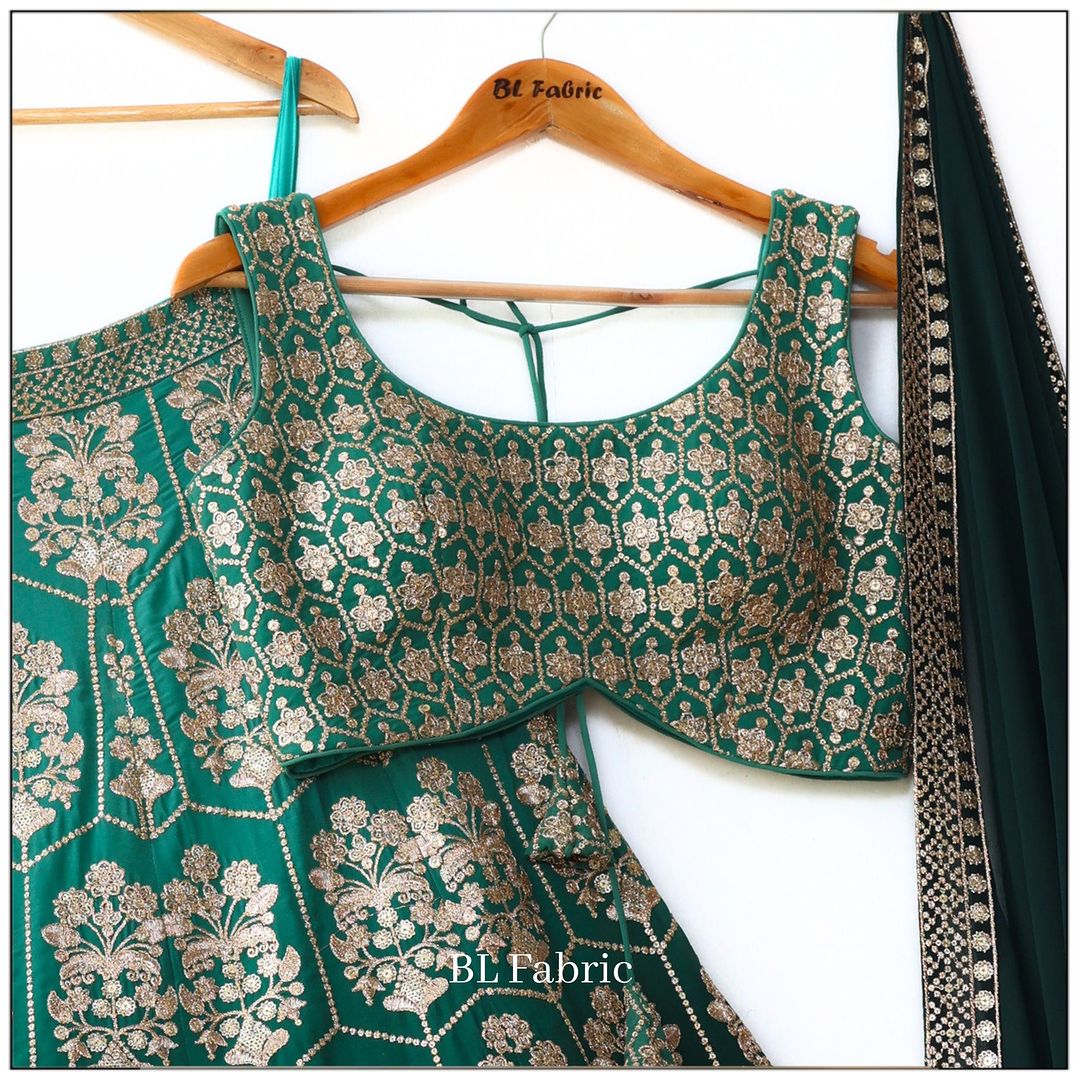 Green color Shadding  Sequence Zari work Designer Faux Georgette Lehenga choli