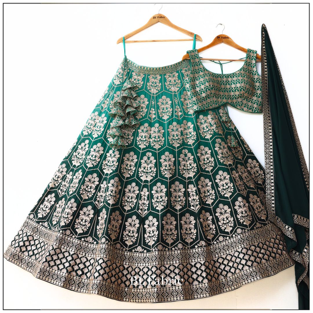 Green color Shadding  Sequence Zari work Designer Faux Georgette Lehenga choli