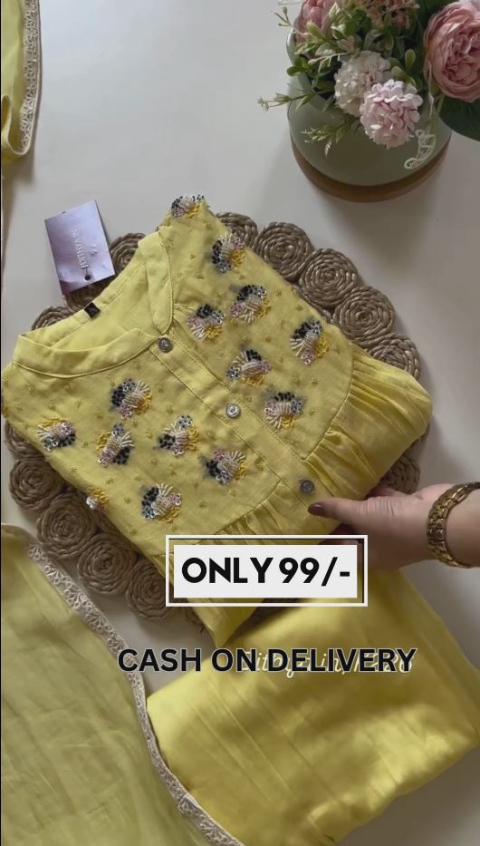 Lemon Yellow colour cotton suit Dress for women