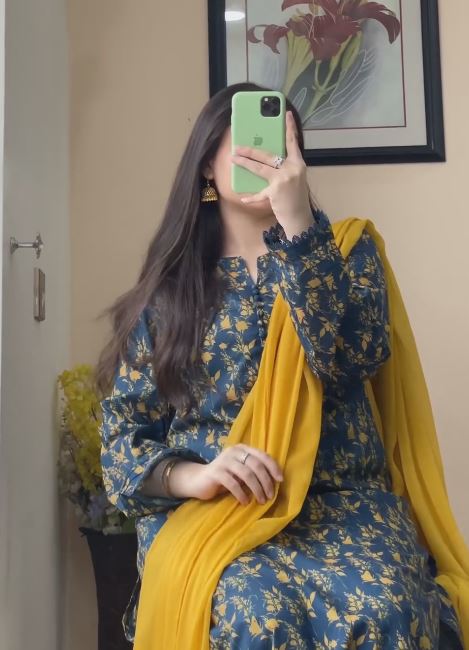 Simple Flower Kurta Set with Bottom Wear and Dupatta in Yellow Color