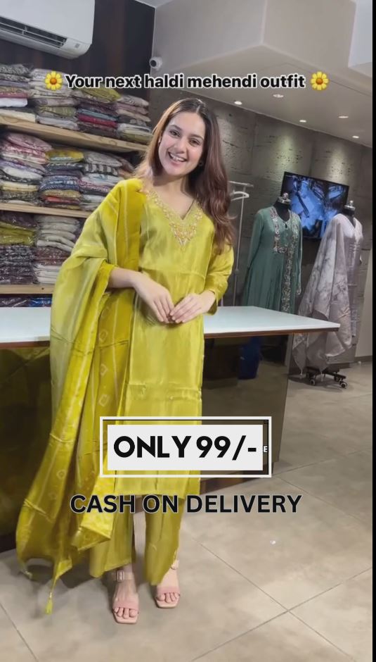 Lime Green Tissue Chikankari Kurta Set