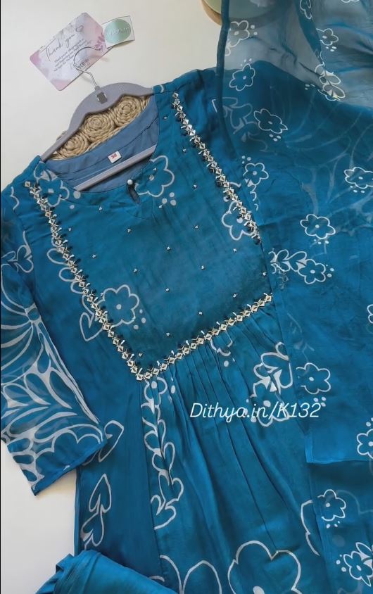 Viscose Silk Floral Anarkali with pants and dupatta.