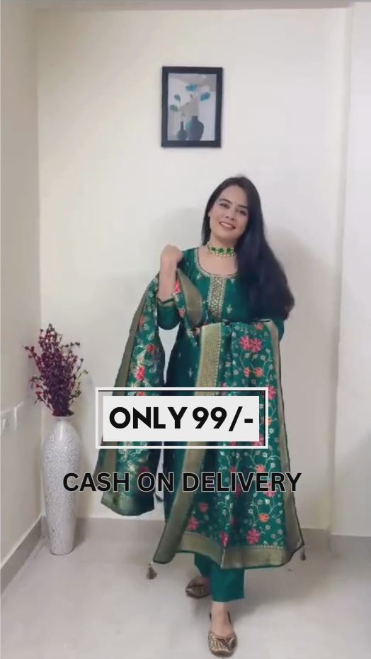 Grand Peacock Green Georgette Fancy Lace Border Salwar Suit