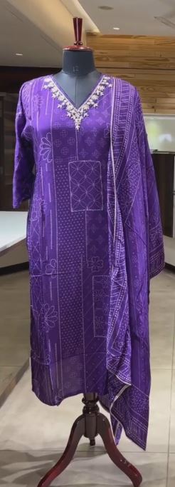 Pure Muslin Purple Color Ethnic Motifs Woven Design Regular Kurta with Trousers & Dupatta