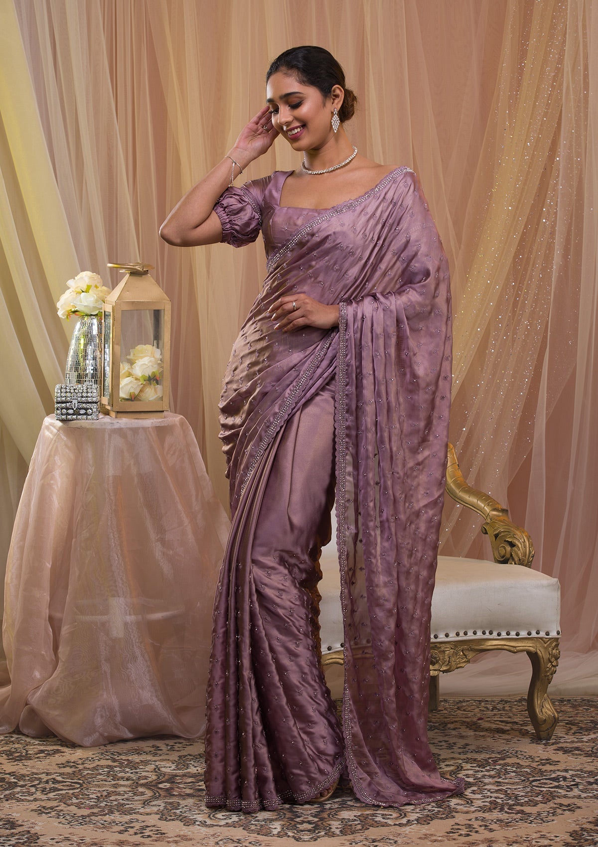 Lavender Stonework Crepe Designer Saree