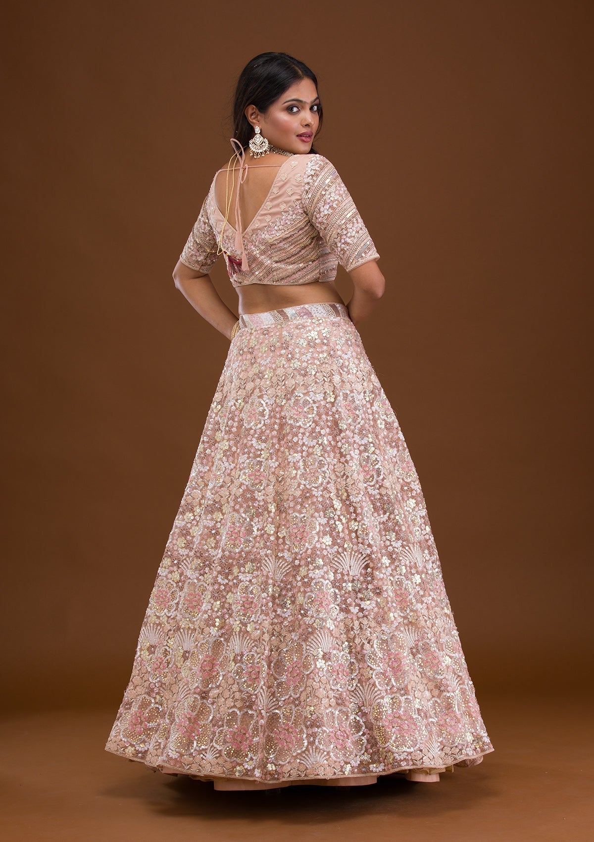 Mauve Threadwork Net Readymade Lehenga