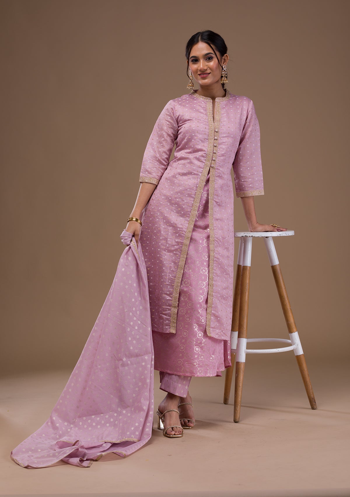 Mauve Zariwork Cotton Blend Readymade Salwar Suit