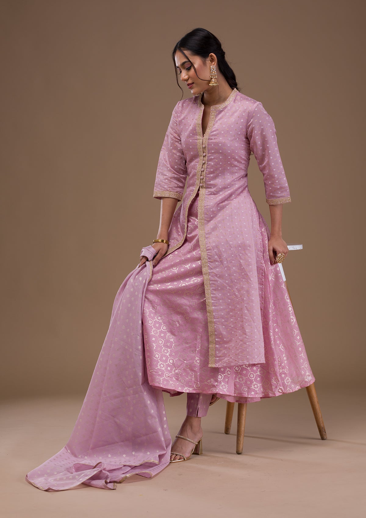 Mauve Zariwork Cotton Blend Readymade Salwar Suit