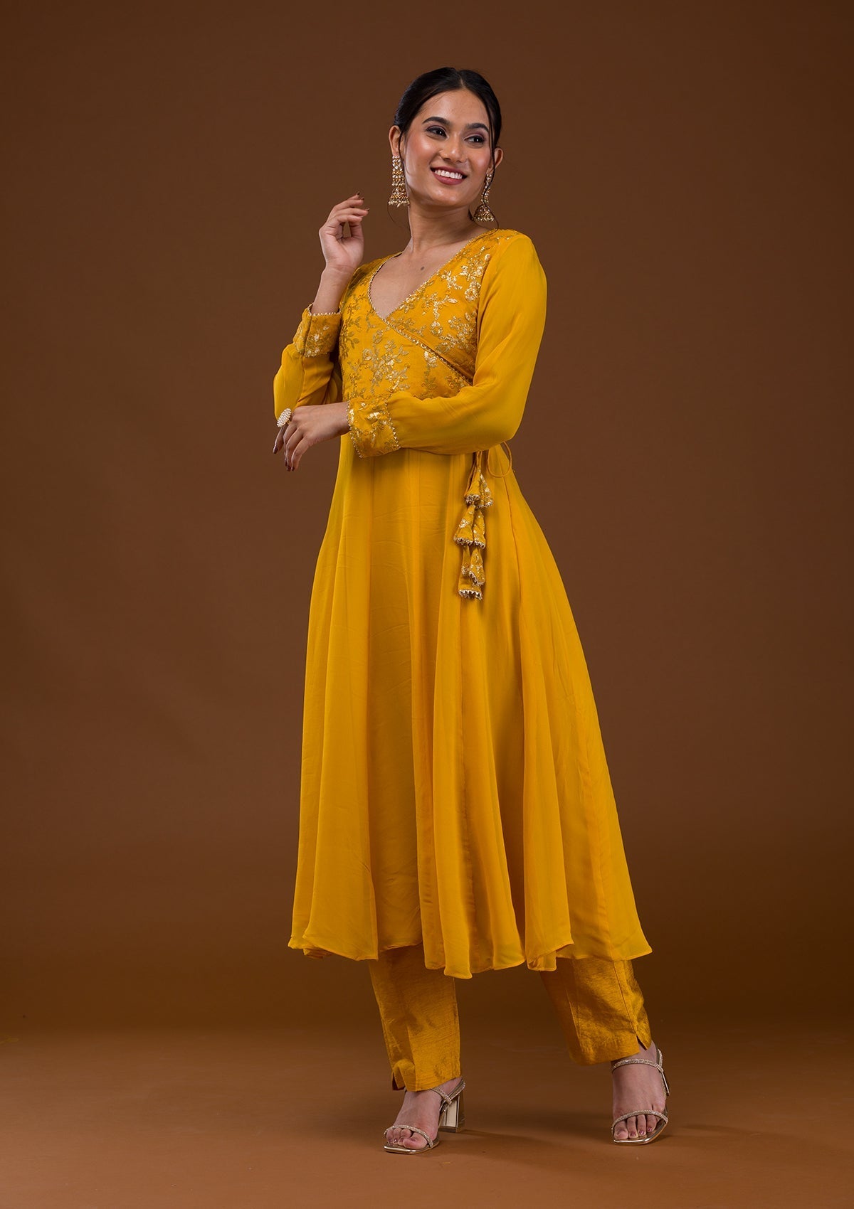 Mustard Sequins Georgette Readymade Salwar Suit