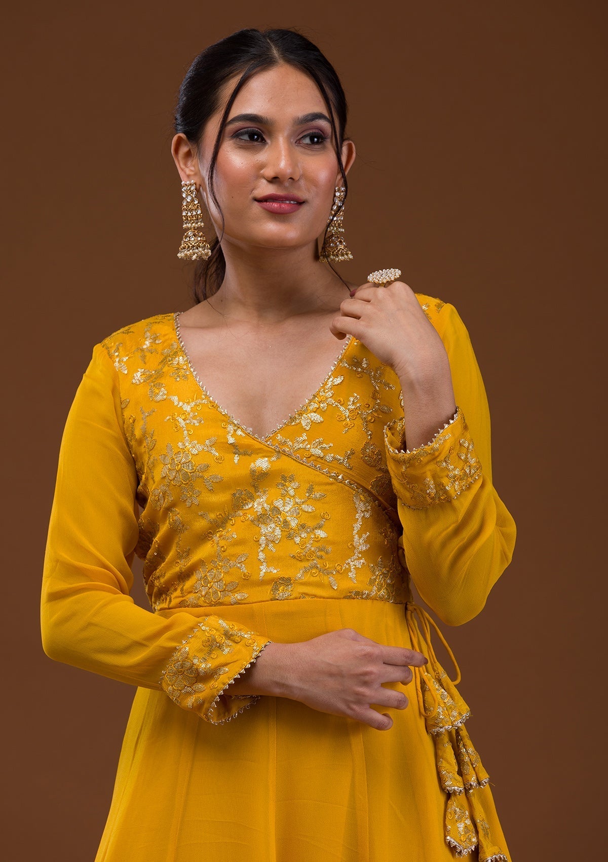 Mustard Sequins Georgette Readymade Salwar Suit