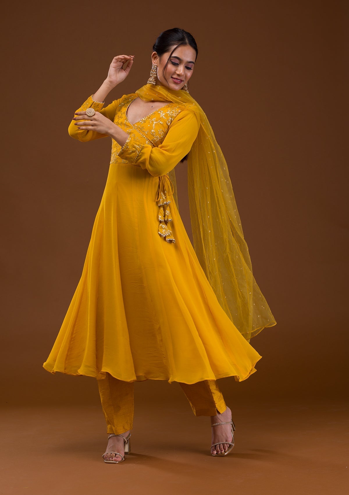 Mustard Sequins Georgette Readymade Salwar Suit